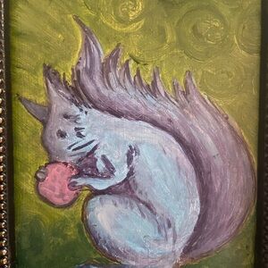 Whimsical Squirrel Art with Pink Acorn